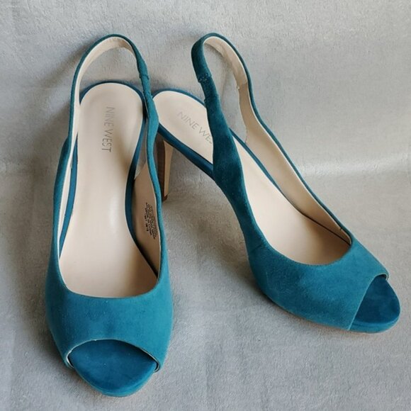 NINE WEST Teal Suede Leather Upper Slingback Heels SIZE: 9M - Picture 1 of 14